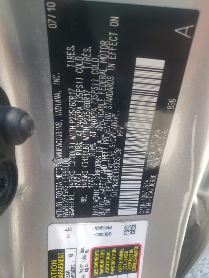 2011 Toyota Sienna Xle VIN: 5TDYK3DC1BS055138 Lot: 63000605