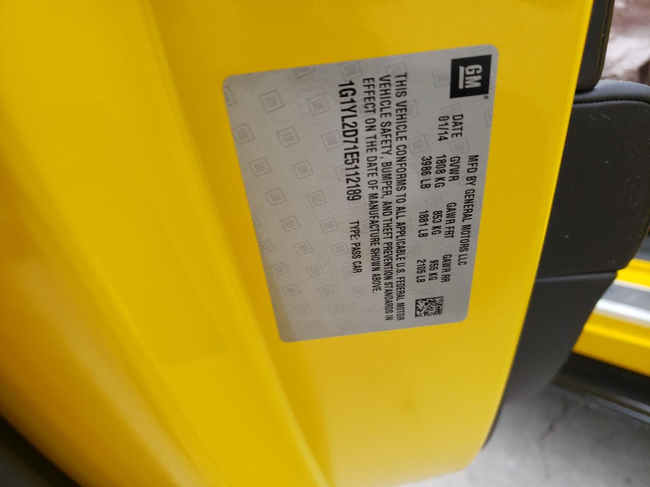 2014 Chevrolet Corvette Stingray Z51 3Lt VIN: 1G1YL2D71E5112189 Lot: 65850175