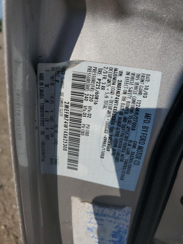 2004 Mercury Grand Marquis Gs VIN: 2MEFM74W14X625308 Lot: 64559045