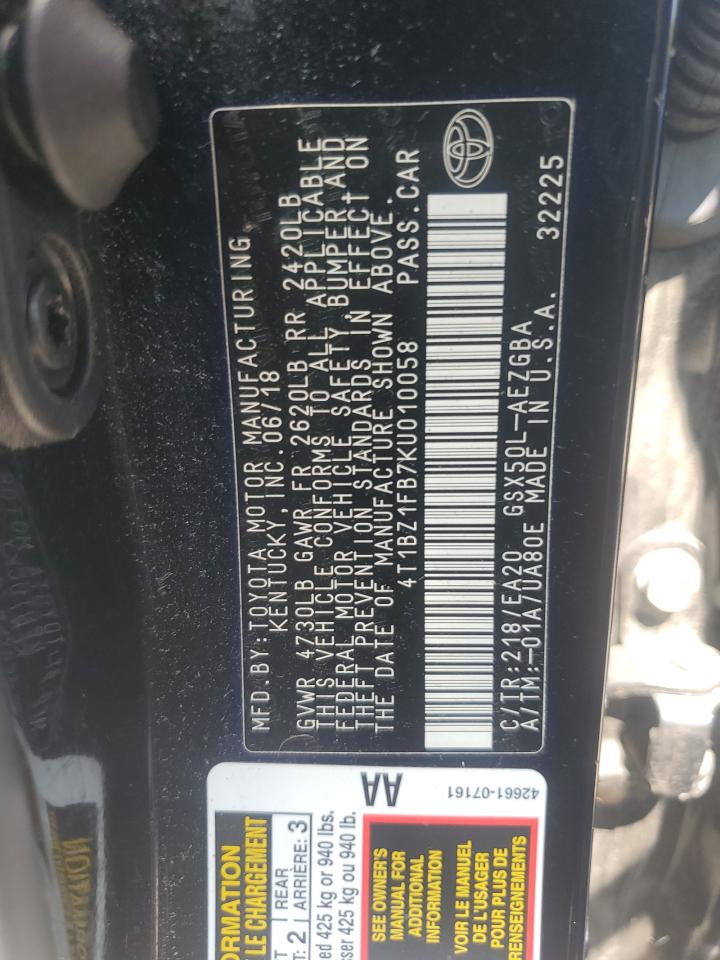 2019 Toyota Avalon Xle VIN: 4T1BZ1FB7KU010058 Lot: 63622925