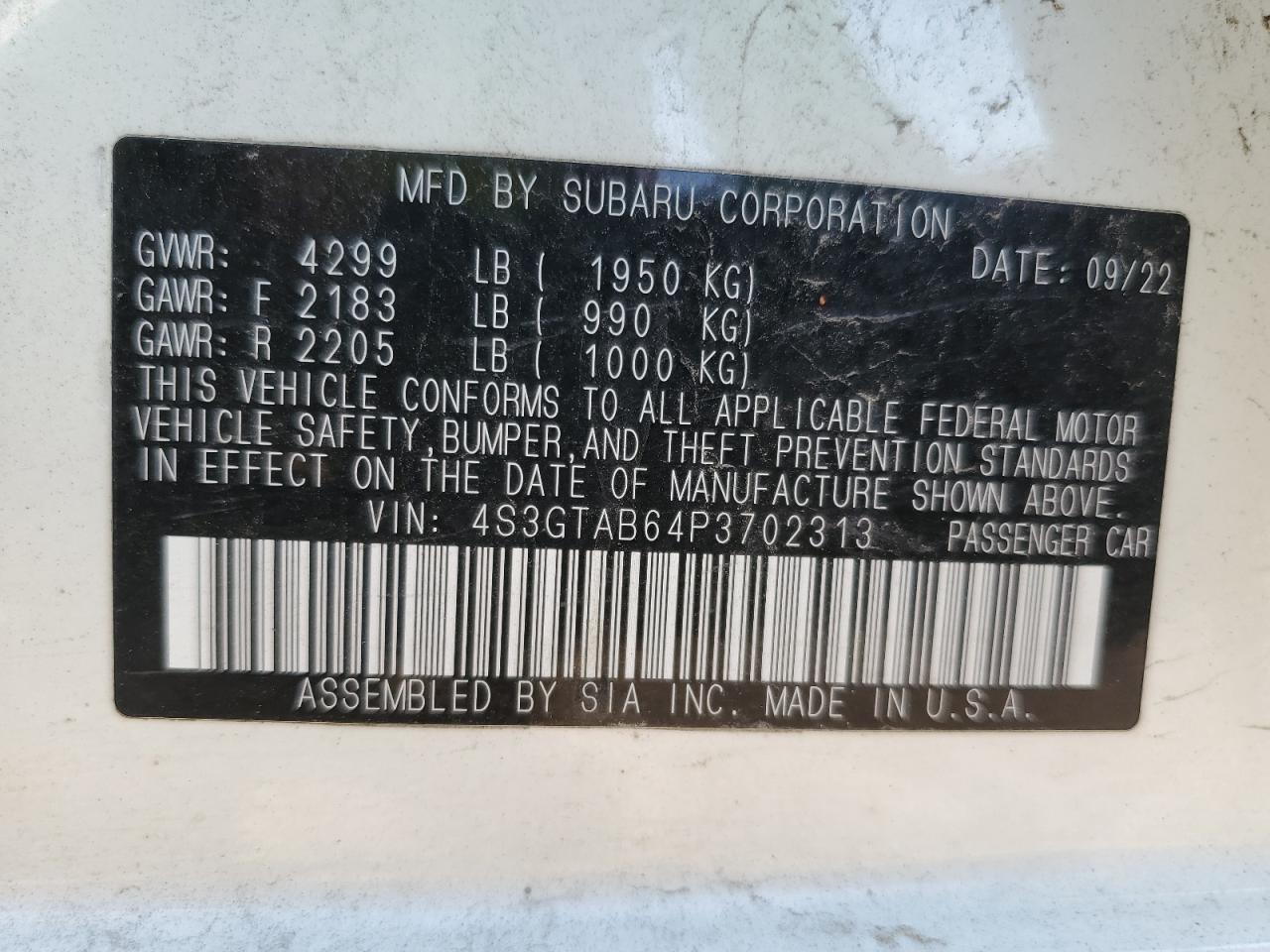 2023 Subaru Impreza VIN: 4S3GTAB64P3702313 Lot: 64947405