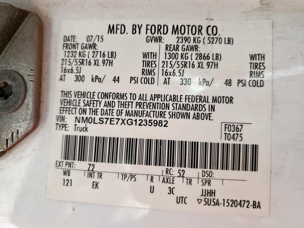 2016 Ford Transit Connect Xl VIN: NM0LS7E7XG1235982 Lot: 65378865