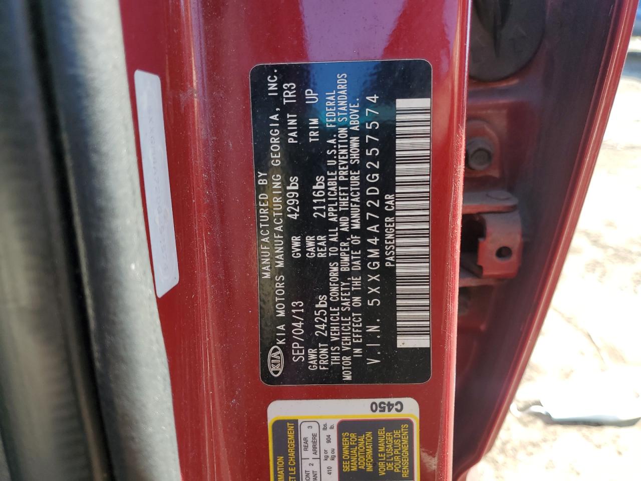 5xxgm4a72dg257574 5XXGM4A72DG257574 2013 Kia Optima Lx