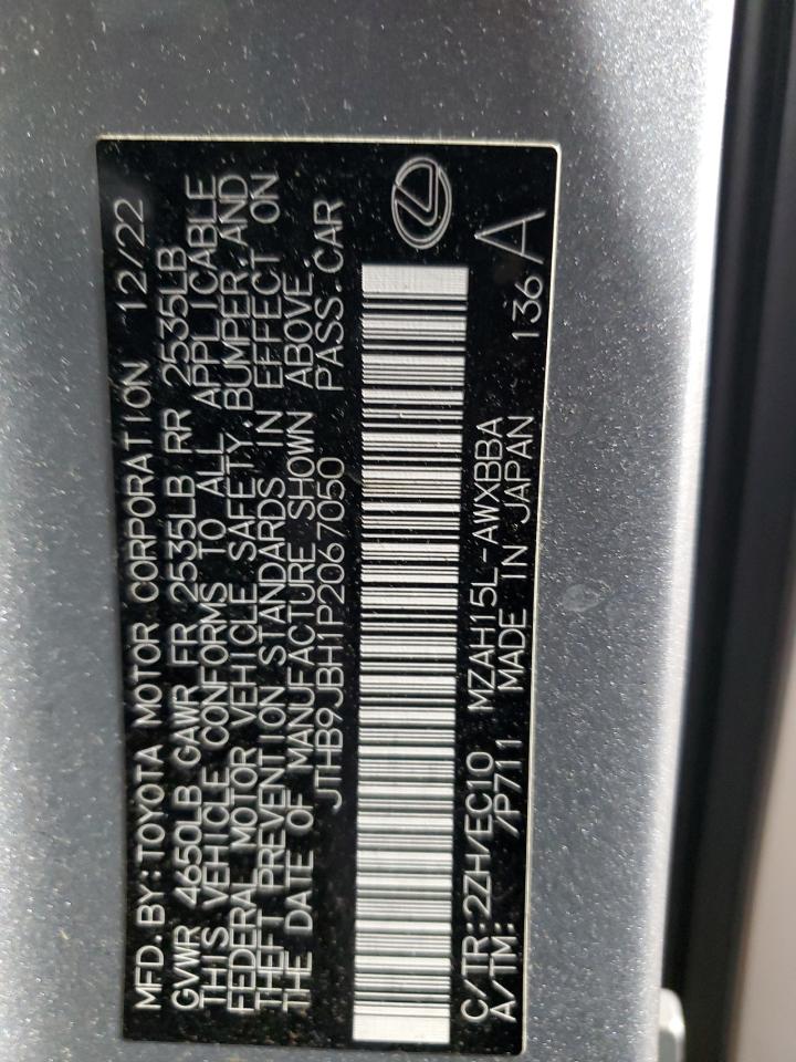 2023 Lexus Ux 250H Base VIN: JTHB9JBH1P2067050 Lot: 65222505