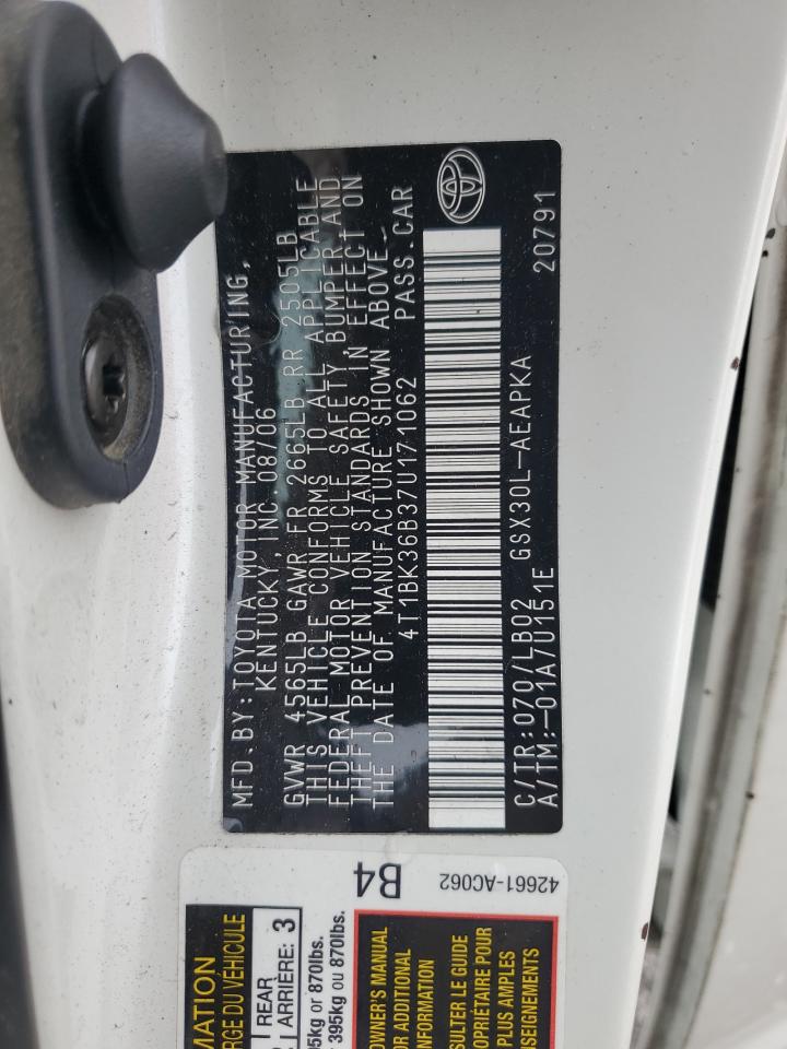 2007 Toyota Avalon Xl VIN: 4T1BK36B37U171062 Lot: 63996015