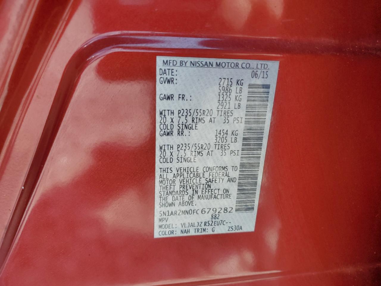 2015 Nissan Pathfinder S VIN: 5N1AR2MN0FC679282 Lot: 64091305