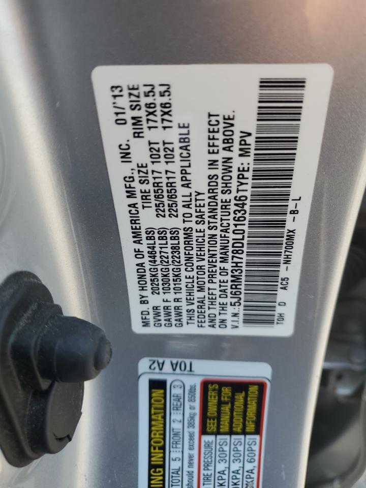 2013 Honda Cr-V Exl VIN: 5J6RM3H78DL016346 Lot: 65044465