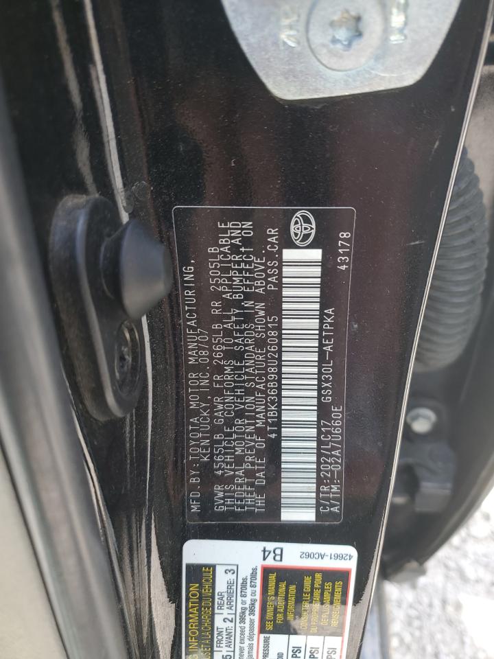 2008 Toyota Avalon Xl VIN: 4T1BK36B98U260815 Lot: 64907185