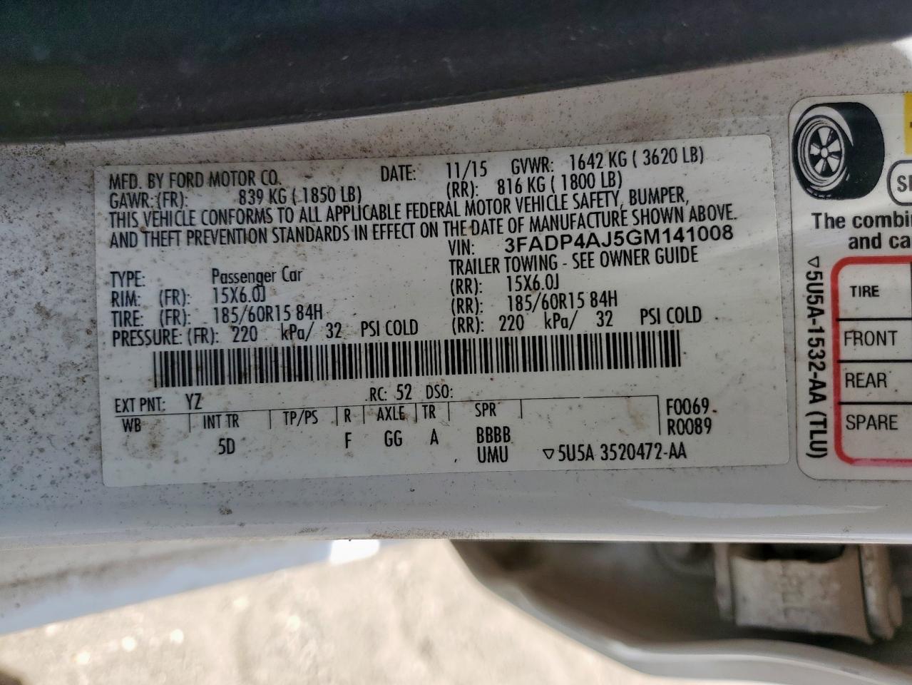 2016 Ford Fiesta S VIN: 3FADP4AJ5GM141008 Lot: 63260205