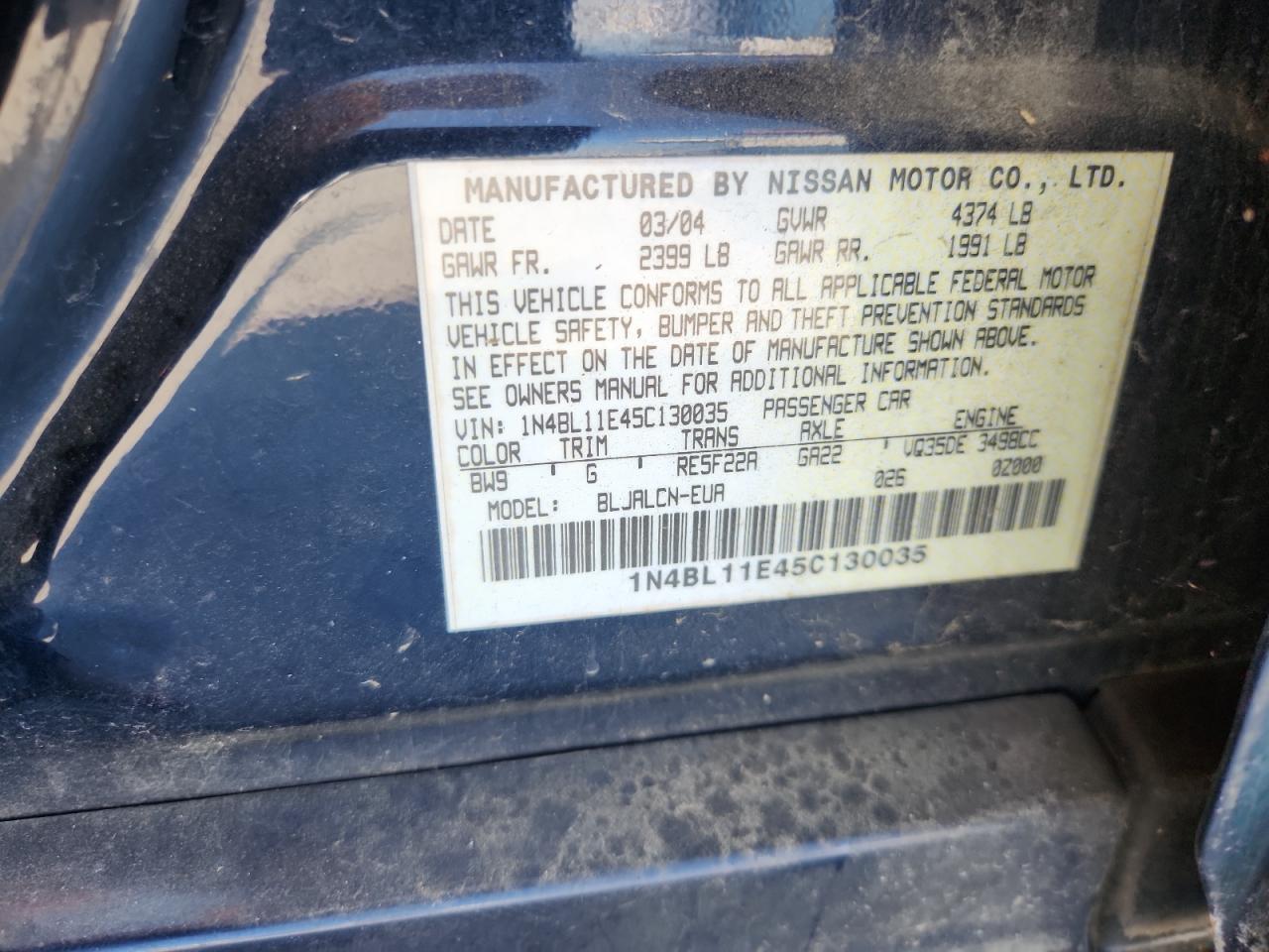 2005 Nissan Altima Se VIN: 1N4BL11E45C130035 Lot: 63569675