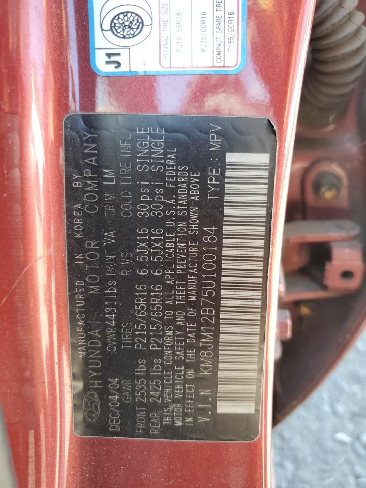 2005 Hyundai Tucson Gl VIN: KM8JM12B75U100184 Lot: 66578575