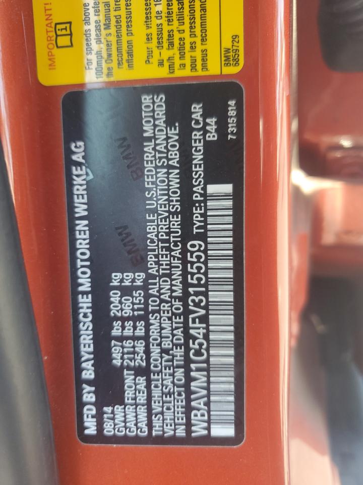 2015 BMW X1 Sdrive28I VIN: WBAVM1C54FV315559 Lot: 65145575