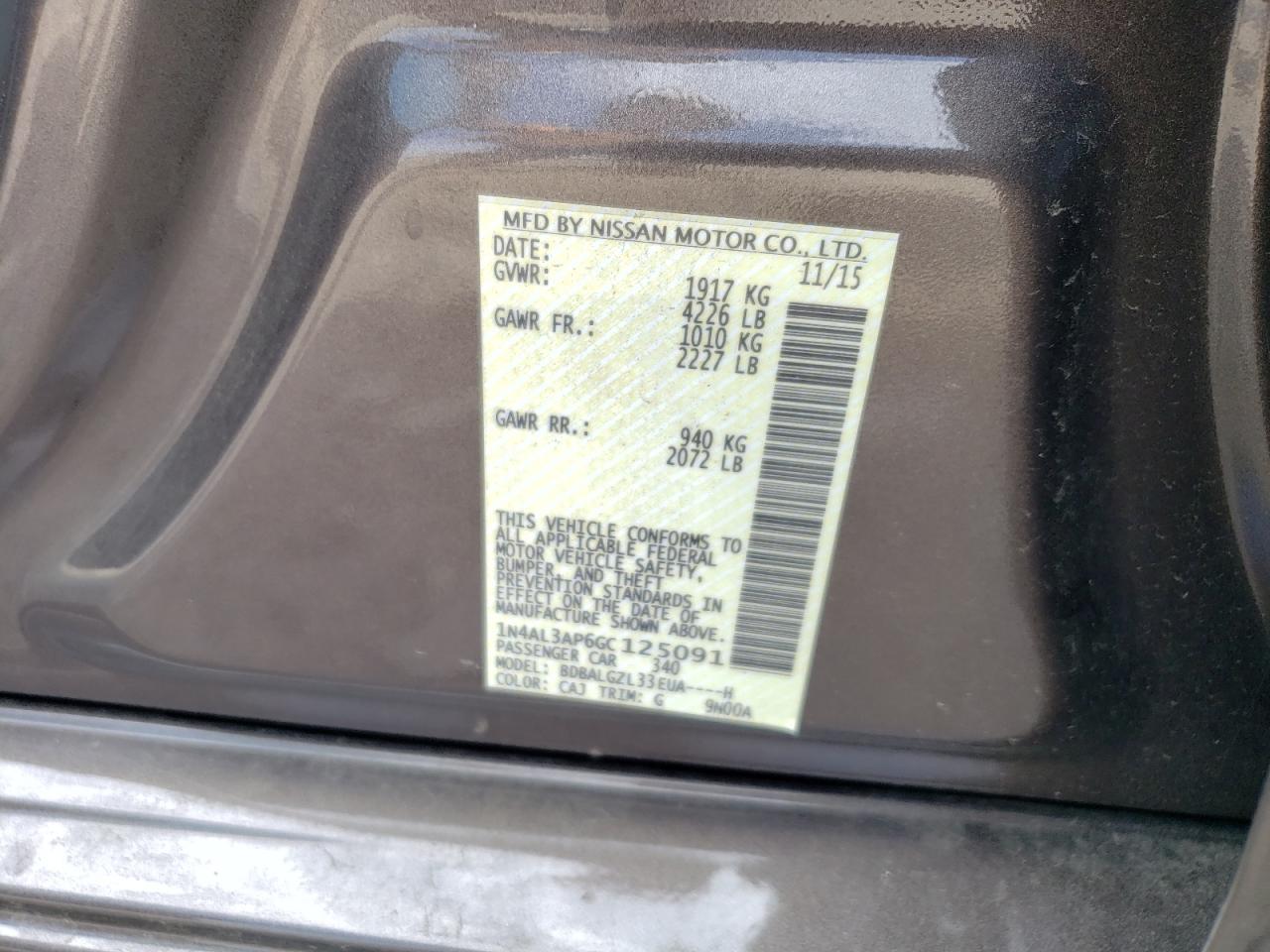 2016 Nissan Altima 2.5 VIN: 1N4AL3AP6GC125091 Lot: 64970705