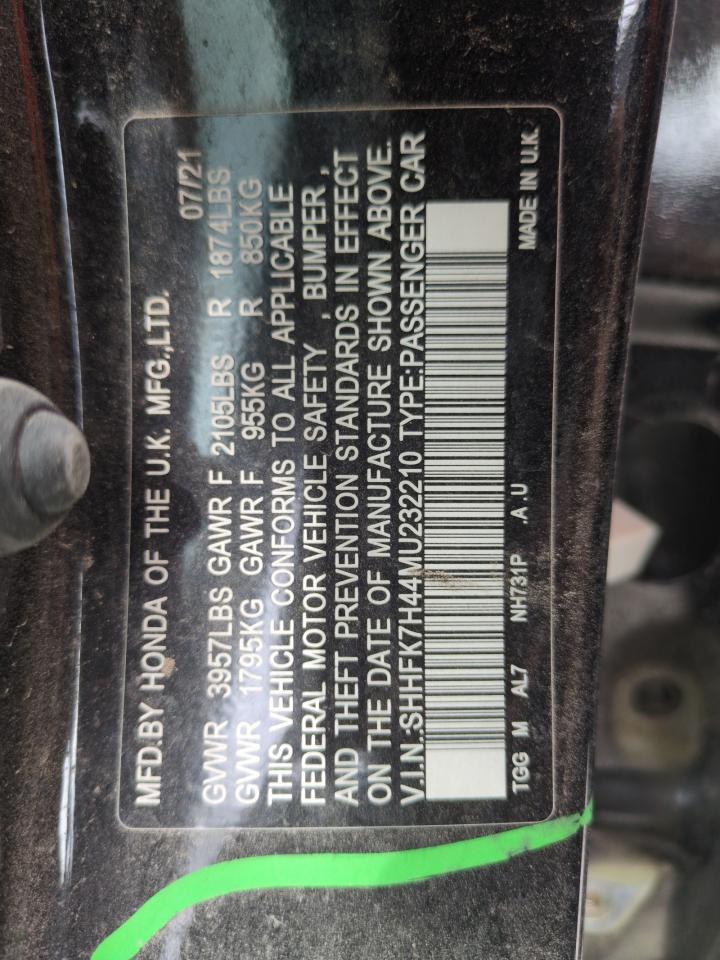 2021 Honda Civic Sport VIN: SHHFK7H44MU232210 Lot: 63877405