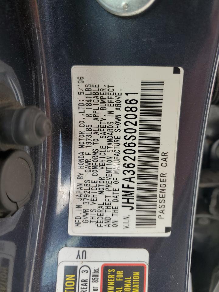 2006 Honda Civic Hybrid VIN: JHMFA36206S020861 Lot: 65557775