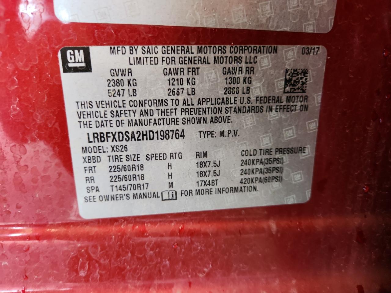 2017 Buick Envision Essence VIN: LRBFXDSA2HD198764 Lot: 63194275