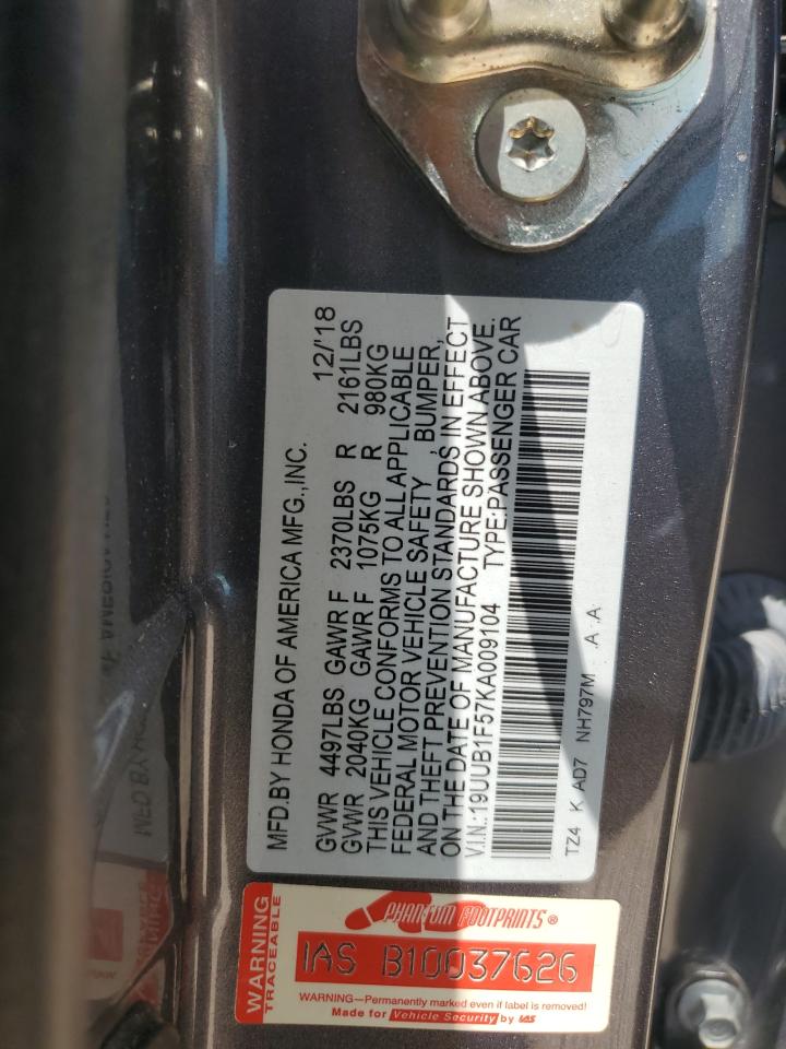 2019 Acura Tlx Technology VIN: 19UUB1F57KA009104 Lot: 65131465