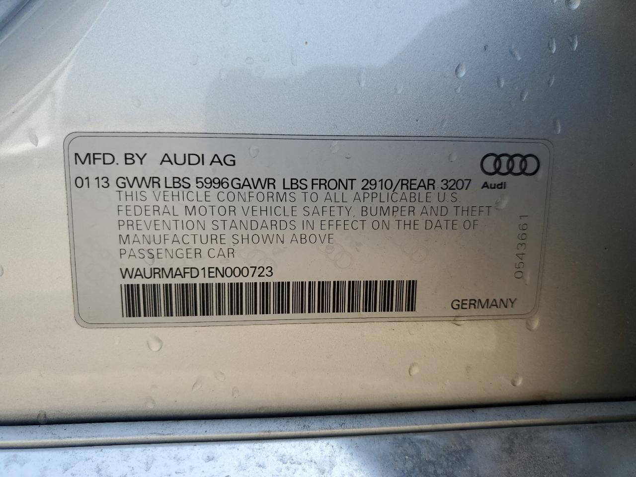 2014 Audi A8 L Tdi Quattro VIN: WAURMAFD1EN000723 Lot: 63987515