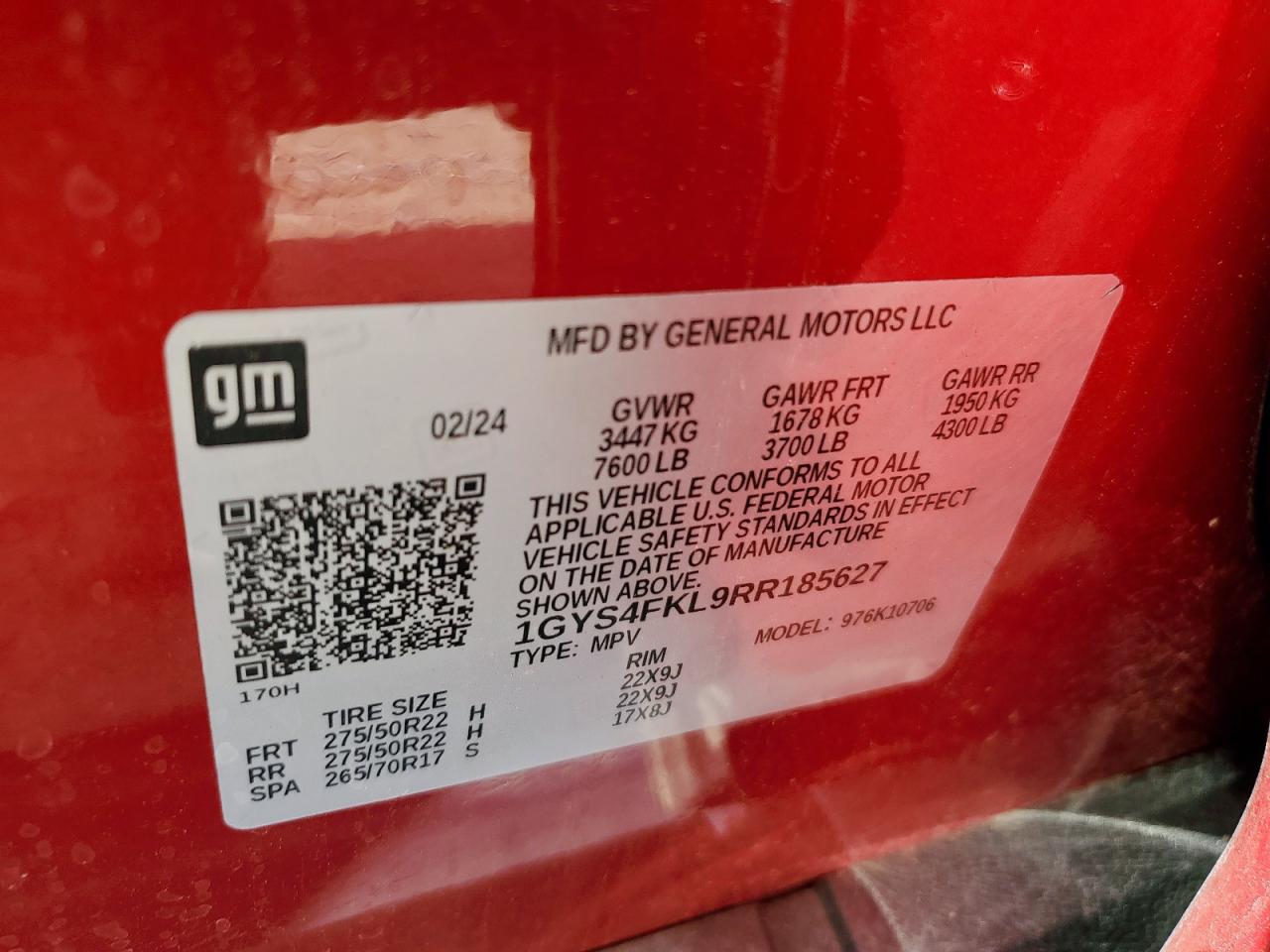 2024 Cadillac Escalade Sport VIN: 1GYS4FKL9RR185627 Lot: 65010445