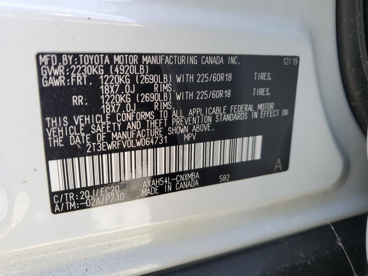 2020 Toyota Rav4 Xse VIN: 2T3EWRFV0LW064731 Lot: 65288015