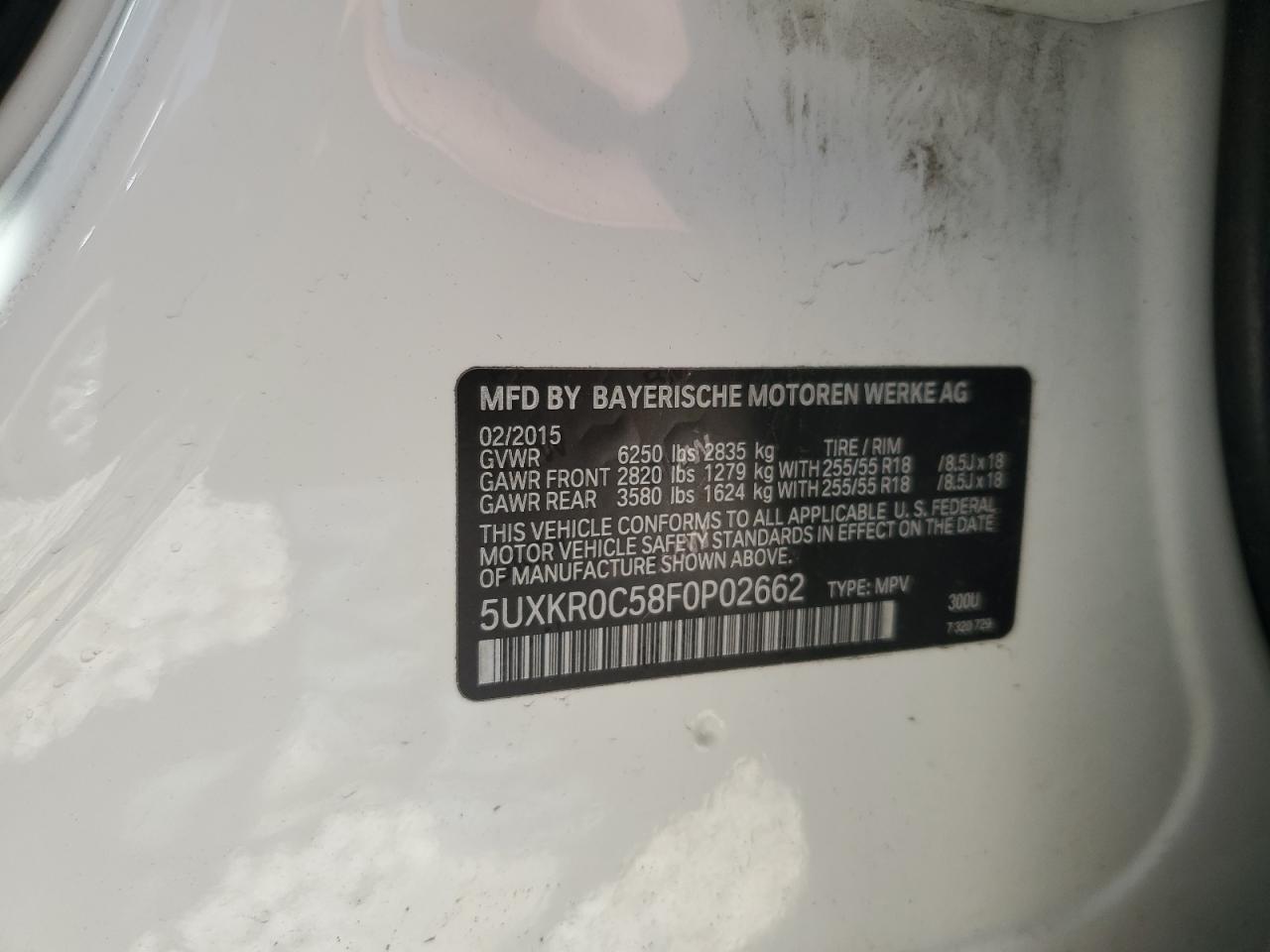 2015 BMW X5 xDrive35I VIN: 5UXKR0C58F0P02662 Lot: 66701595