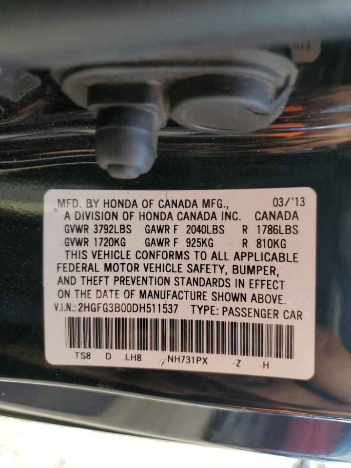 2013 Honda Civic Exl VIN: 2HGFG3B00DH511537 Lot: 62959495