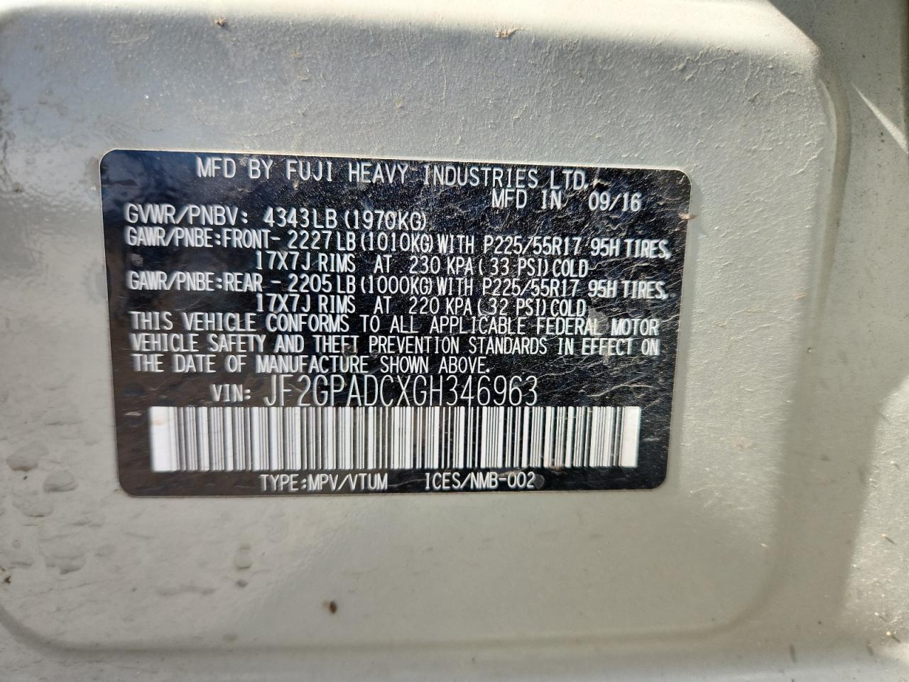 2016 Subaru Crosstrek Premium VIN: JF2GPADCXGH346963 Lot: 63641835
