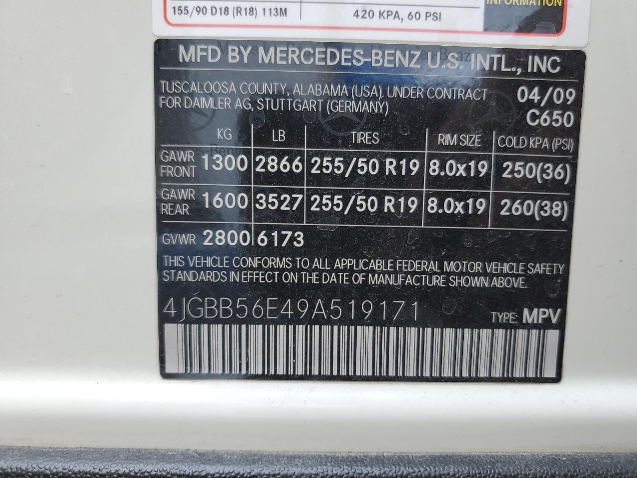 2009 Mercedes-Benz Ml 350 VIN: 4JGBB56E49A519171 Lot: 62324395