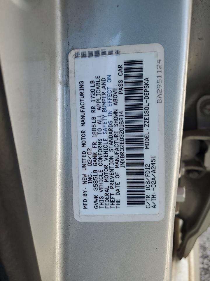 2003 Toyota Corolla Ce VIN: 1NXBR32E03Z016314 Lot: 63079355