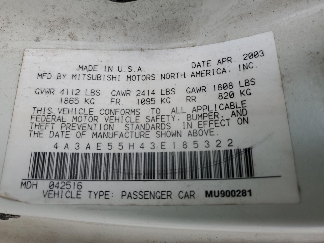 2003 Mitsubishi Eclipse Spyder Gt VIN: 4A3AE55H43E185322 Lot: 62759815