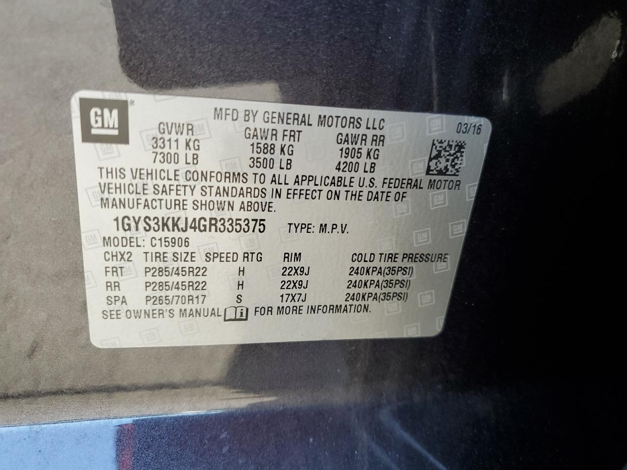 2016 Cadillac Escalade Esv Platinum VIN: 1GYS3KKJ4GR335375 Lot: 66877525