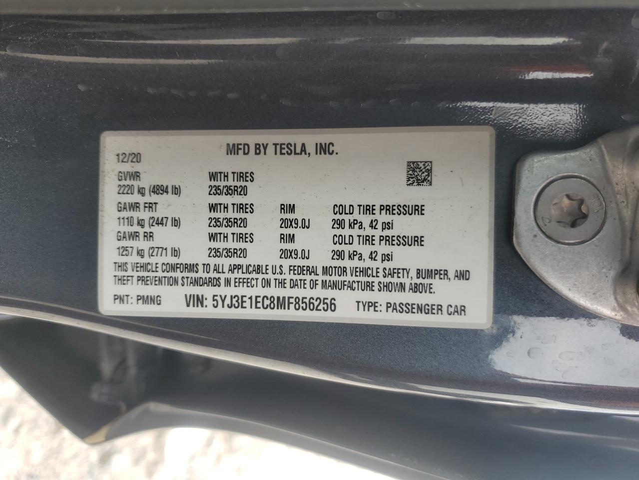 2021 Tesla Model 3 VIN: 5YJ3E1EC8MF856256 Lot: 66198405