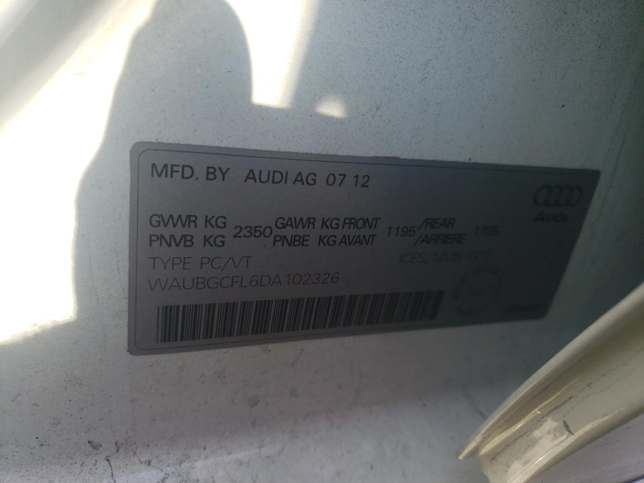 2013 Audi S4 Premium Plus VIN: WAUBGCFL6DA102326 Lot: 66543105