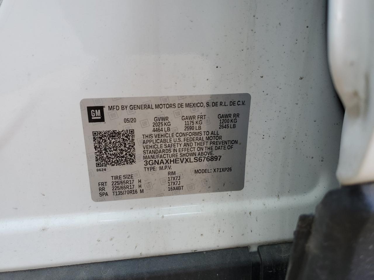 2020 Chevrolet Equinox Ls VIN: 3GNAXHEVXLS676897 Lot: 65534485