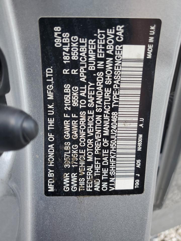 2018 Honda Civic Ex VIN: SHHFK7H50JU240468 Lot: 65243835