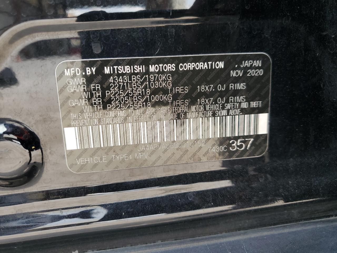 2021 Mitsubishi Outlander Sport Se VIN: JA4APVAU6MU010152 Lot: 65247965