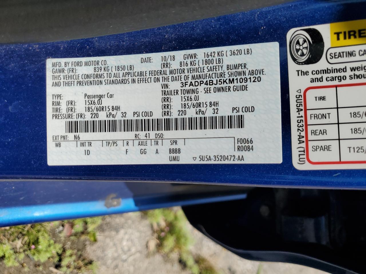 2019 Ford Fiesta Se VIN: 3FADP4BJ5KM109120 Lot: 64084505