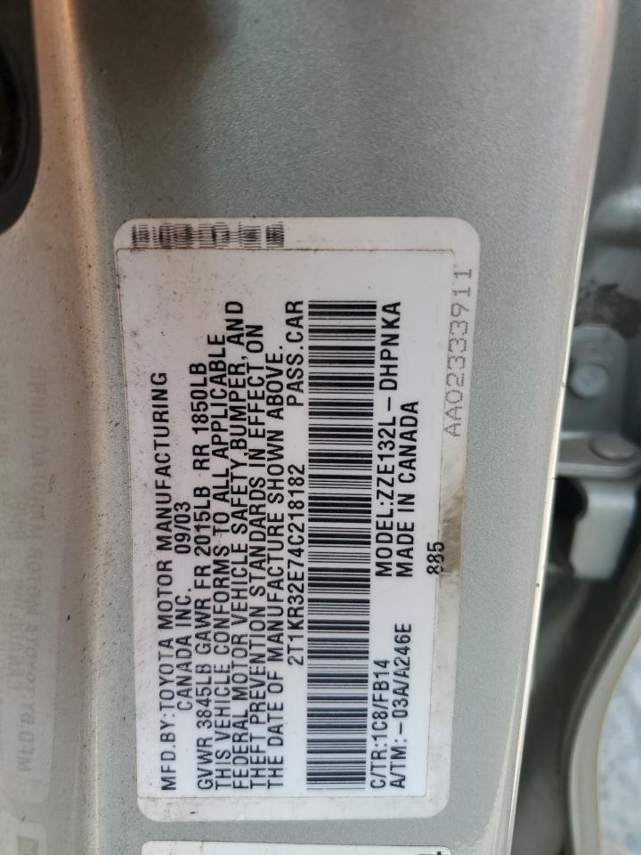 2004 Toyota Corolla Matrix Xr VIN: 2T1KR32E74C218182 Lot: 64680675