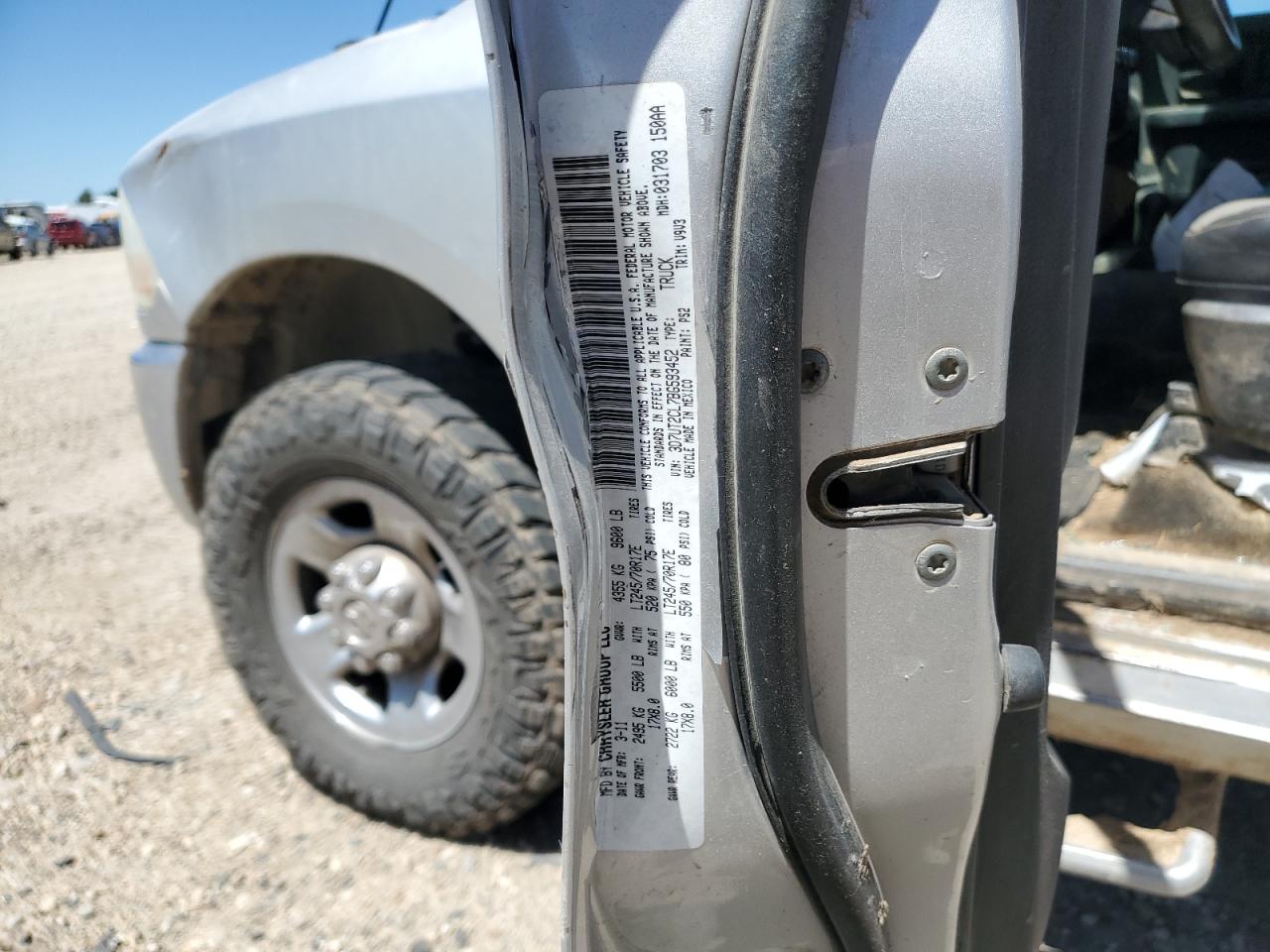 2011 Dodge Ram 2500 VIN: 3D7UT2CL7BG593452 Lot: 62831305