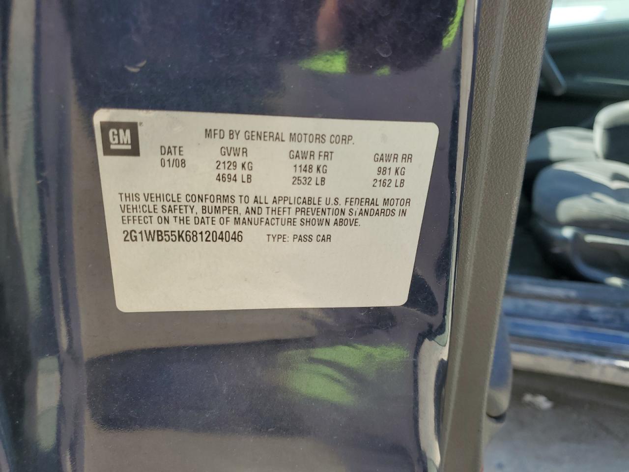 2008 Chevrolet Impala Ls VIN: 2G1WB55K681204046 Lot: 62094475