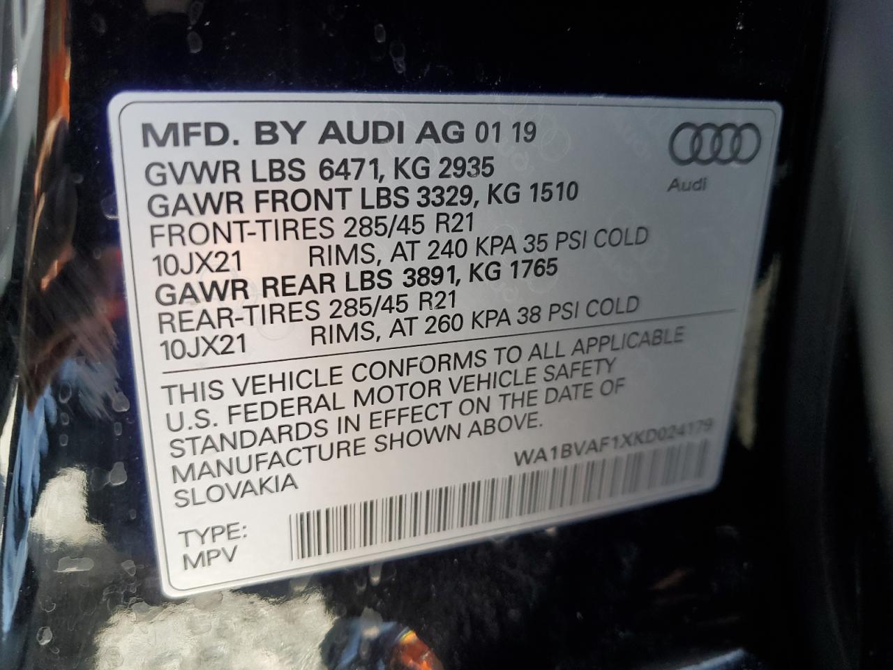 2019 Audi Q8 Premium Plus VIN: WA1BVAF1XKD024179 Lot: 64422965