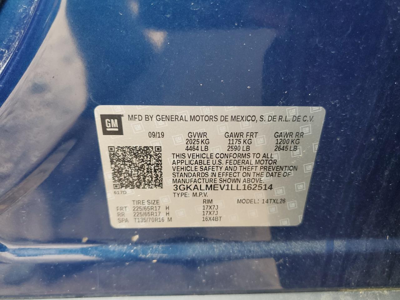 2020 GMC Terrain Sle VIN: 3GKALMEV1LL162514 Lot: 64547125