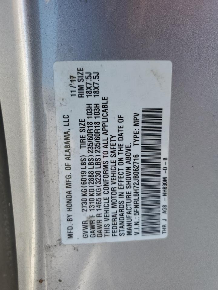 2018 Honda Odyssey Exl VIN: 5FNRL6H72JB062716 Lot: 65366265
