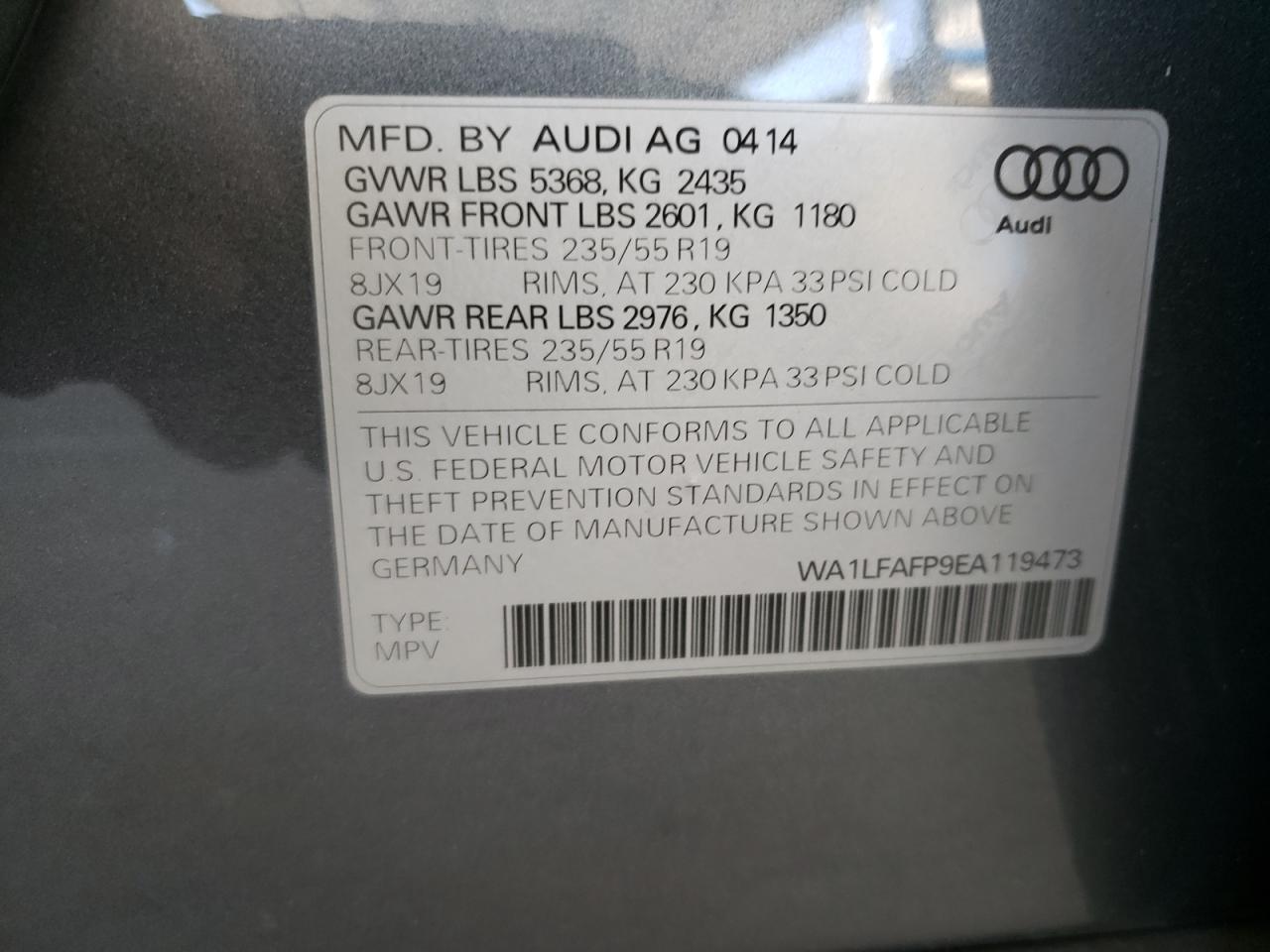 2014 Audi Q5 Premium Plus VIN: WA1LFAFP9EA119473 Lot: 64332665