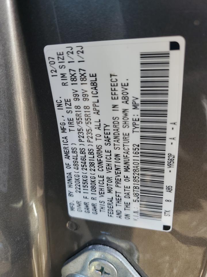 2008 Acura Rdx Technology VIN: 5J8TB18528A011652 Lot: 61912215