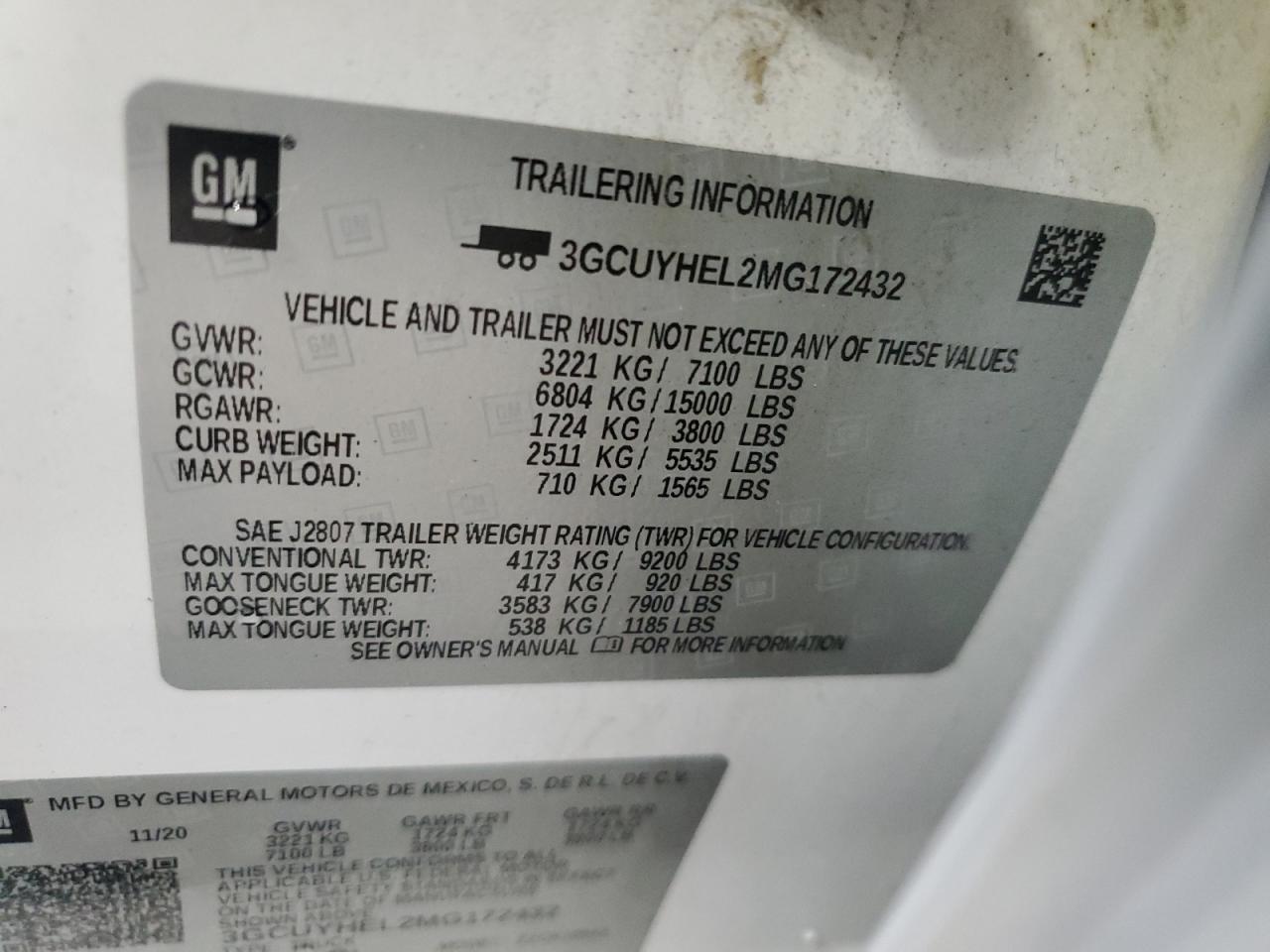 2021 Chevrolet Silverado K1500 High Country VIN: 3GCUYHEL2MG172432 Lot: 64088435