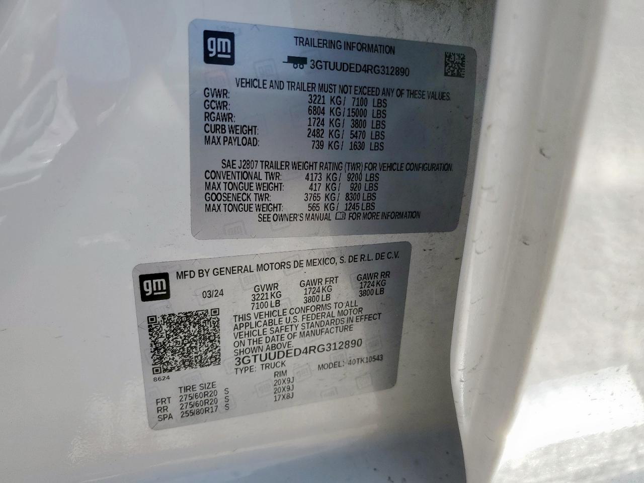 2024 GMC Sierra K1500 Slt VIN: 3GTUUDED4RG312890 Lot: 65051035