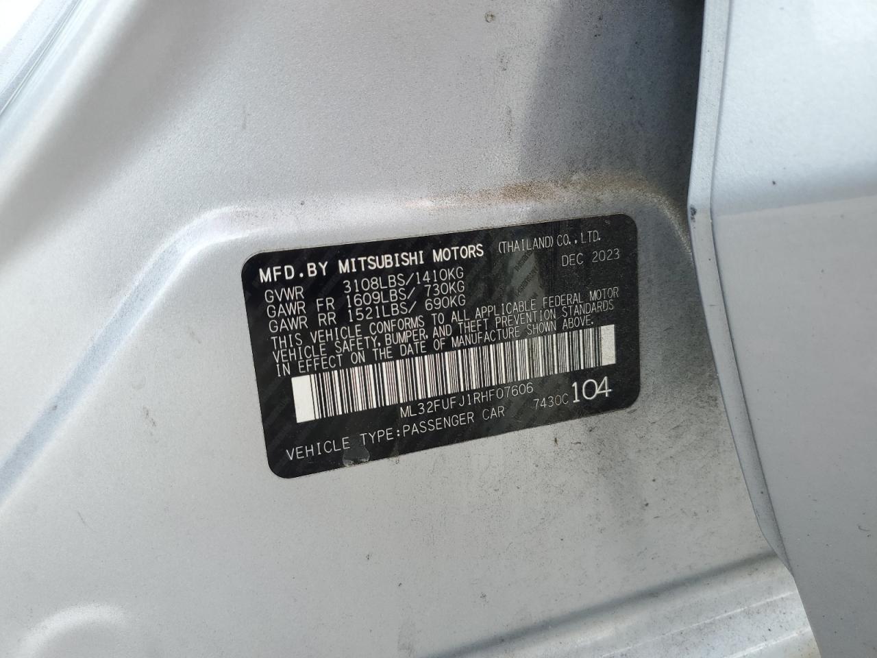 2024 Mitsubishi Mirage G4 Es VIN: ML32FUFJ1RHF07606 Lot: 64420805