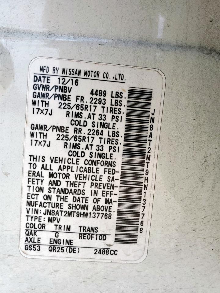 2017 Nissan Rogue S VIN: JN8AT2MT9HW137768 Lot: 64882785