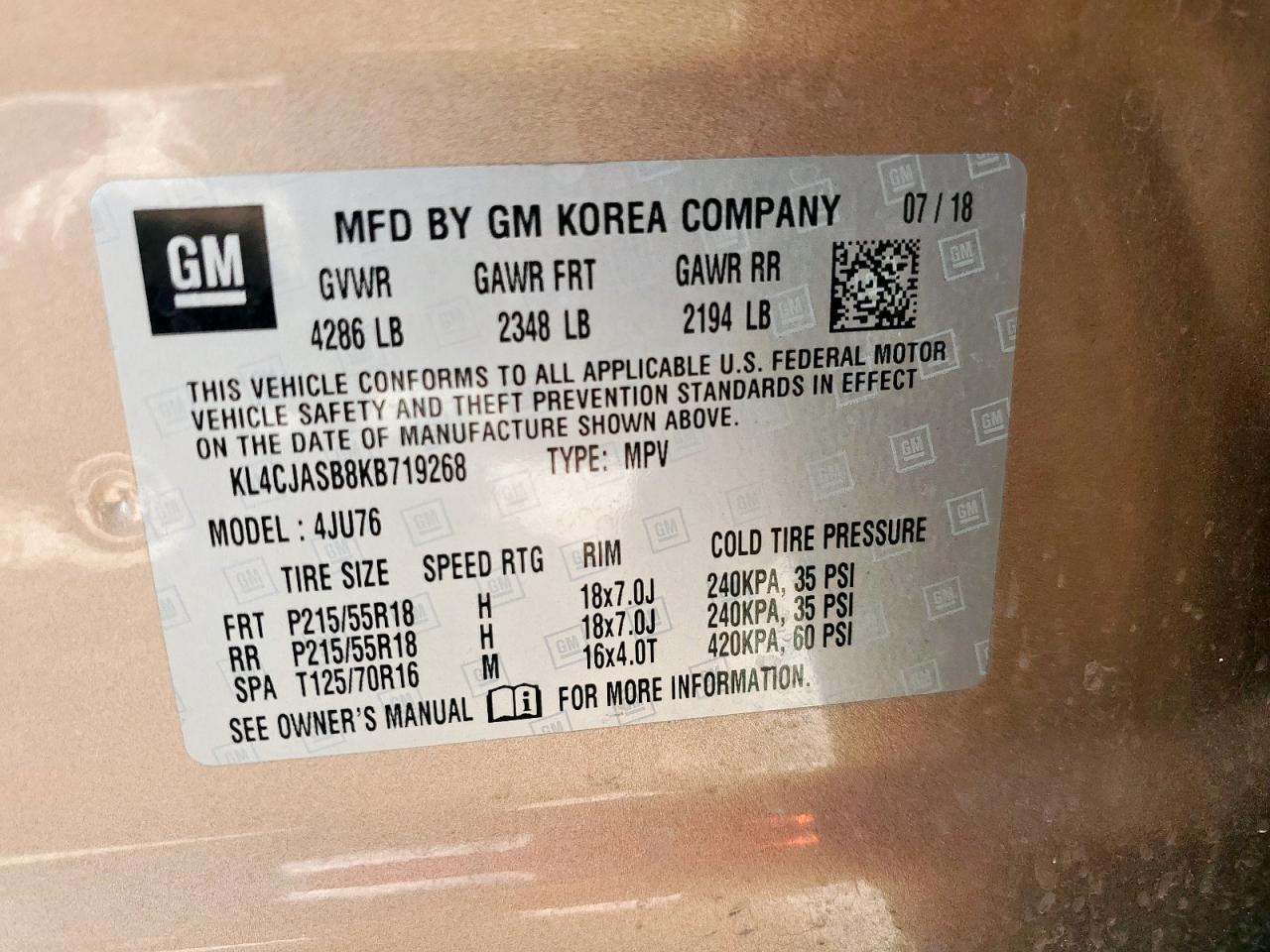 2019 Buick Encore Preferred VIN: KL4CJASB8KB719268 Lot: 64054835